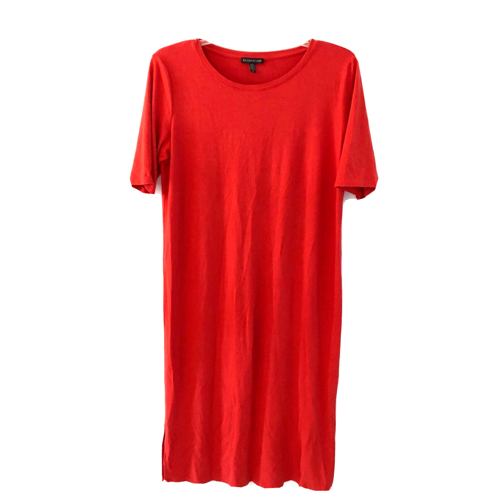 Eileen Fisher Women Orange Short Sleeve Shift T-Shirt Dress size S Stretch