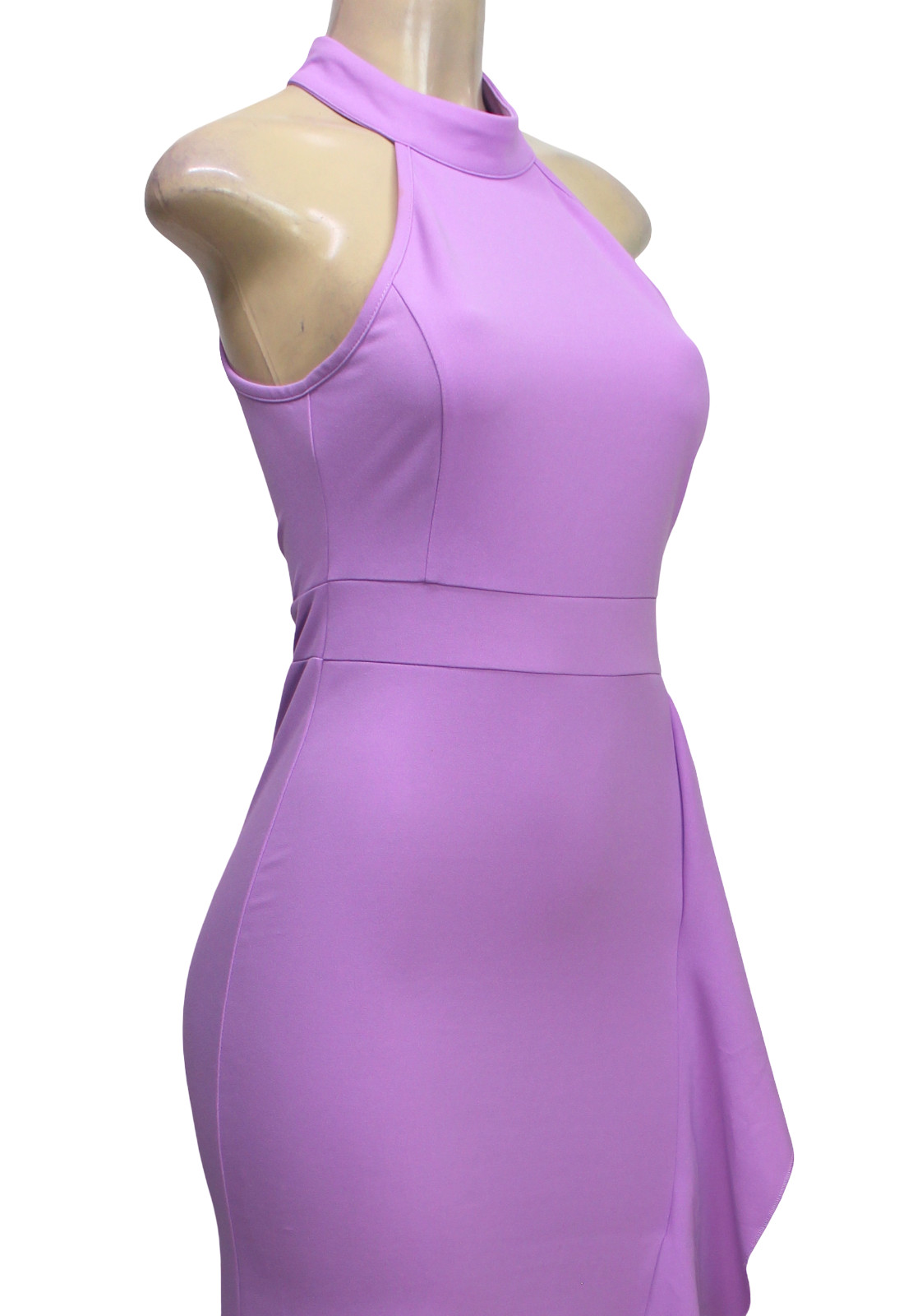 Merokeety Lilac Halter Neck Ruffle High Low Maxi Dress Size S