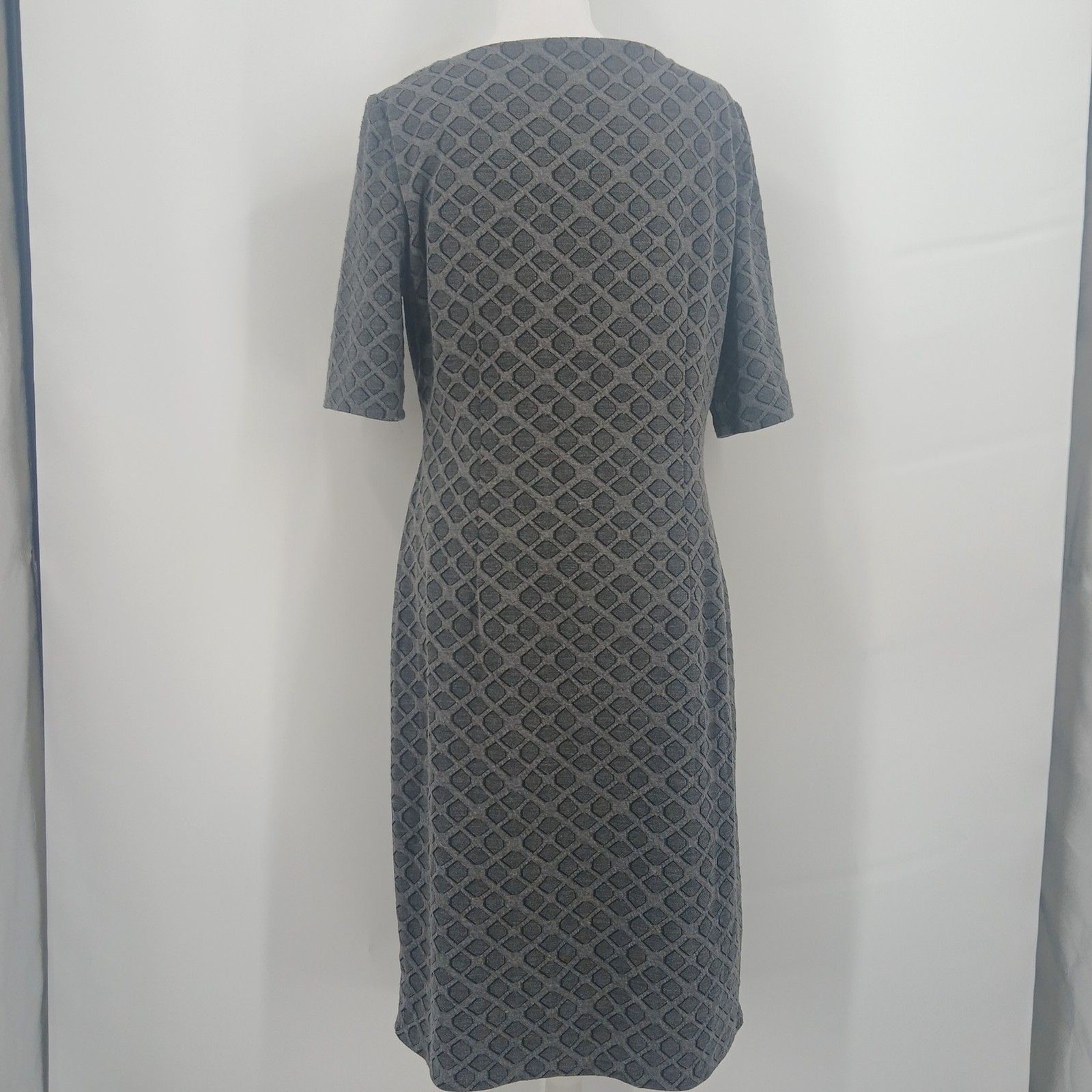 womans anne klein size 12 black grey short sleeve midi dress side rouching