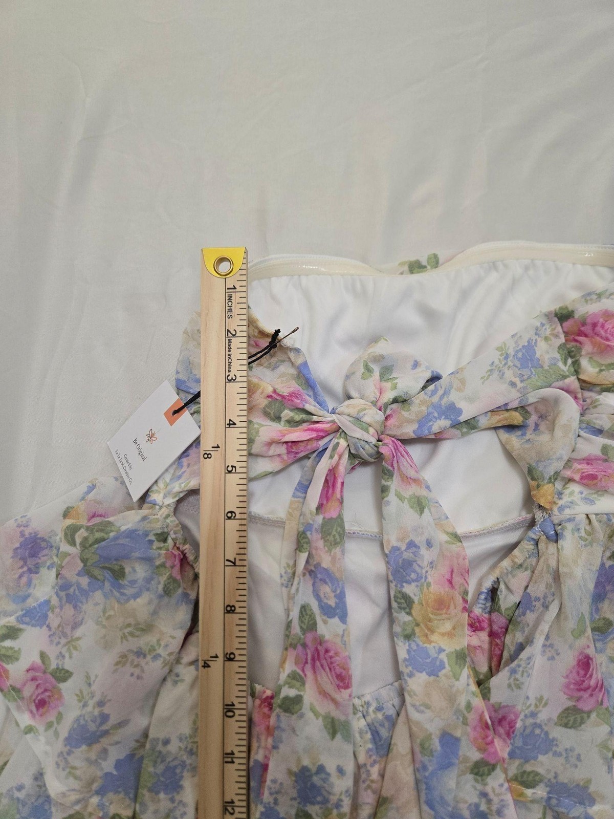 Originality Sundress Womens L White Floral Strapless Sweetheart Tie Lined