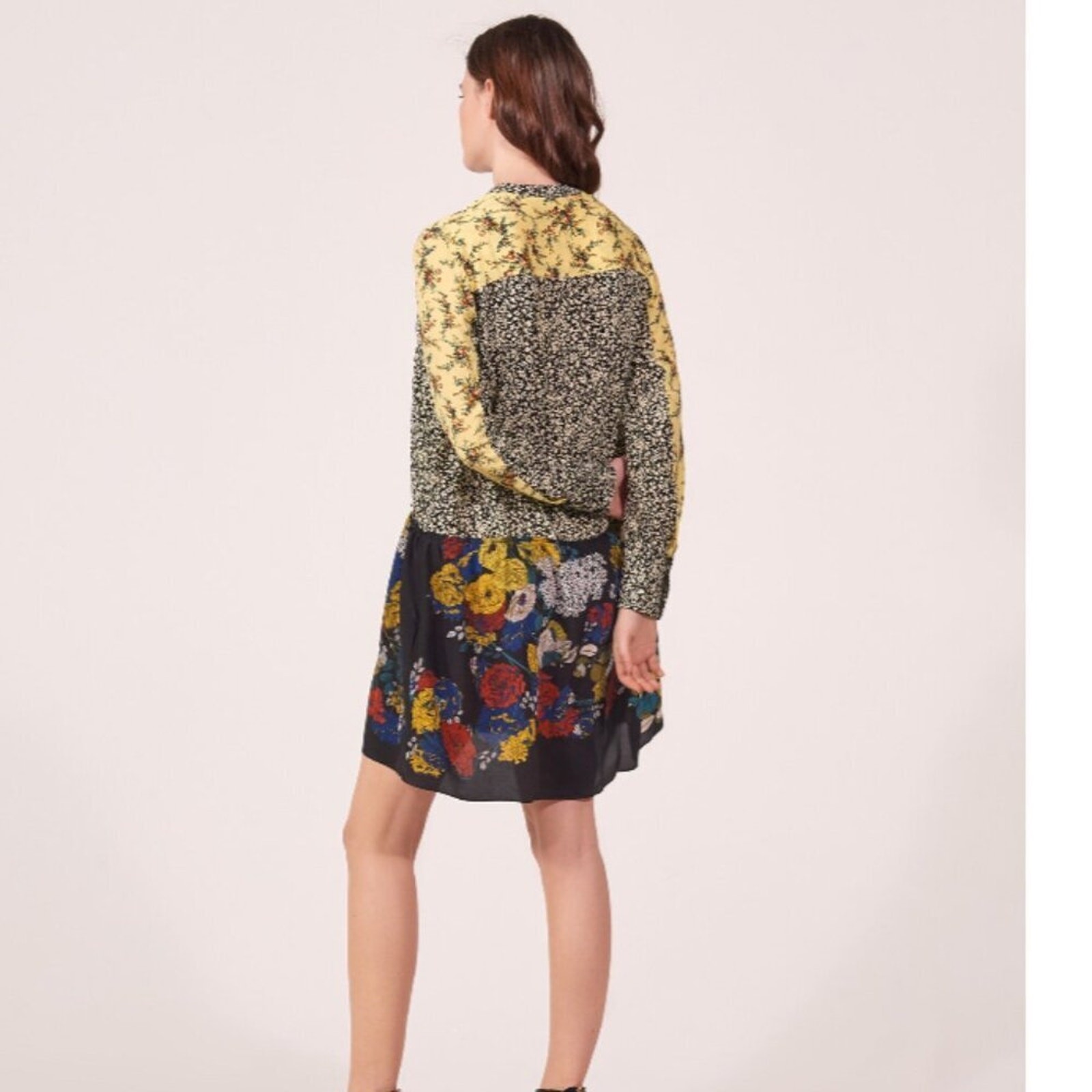 Sandro Paris Patchwork Silk Floral Mini Dress Size 1 S – Boho French Girl
