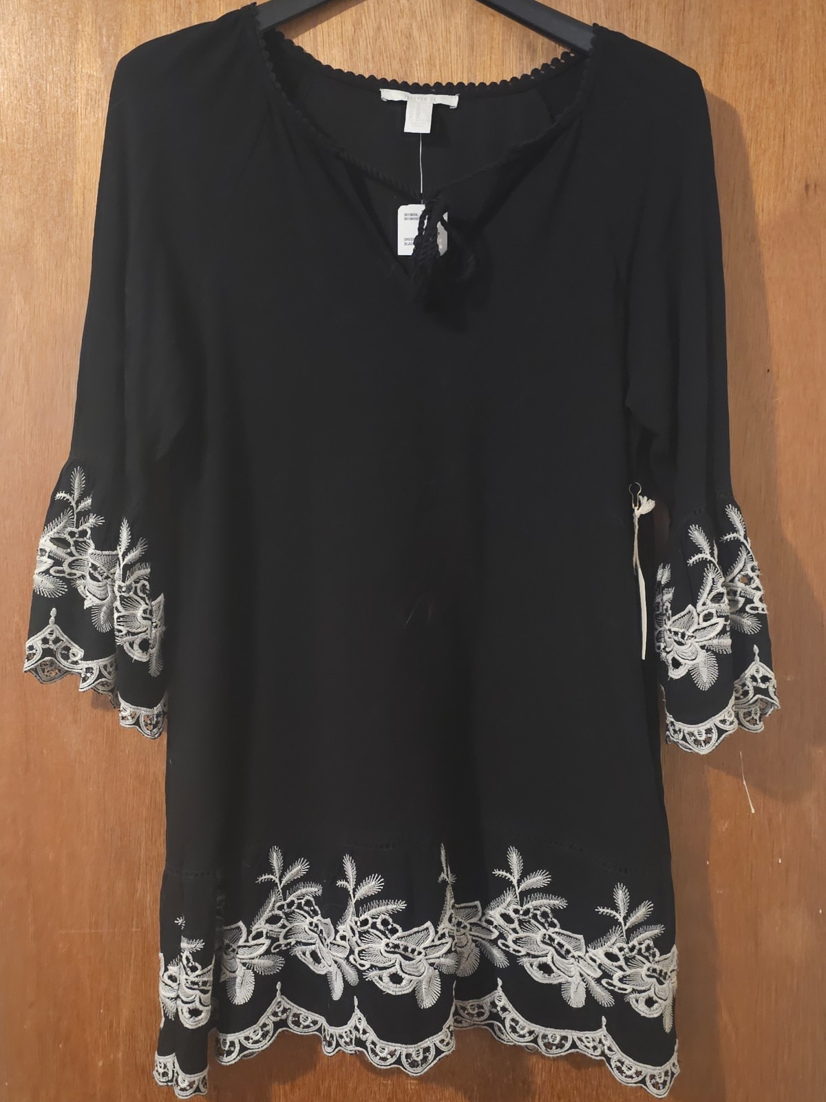 Forever 21 Embroidered Black Lace Whimsgoth Boho Dress NWT M Bell Sleeves