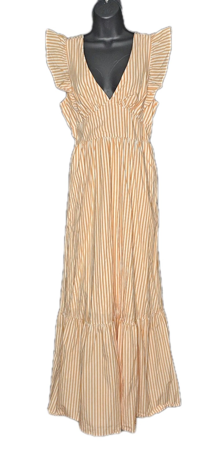 Cory Striped Back Tie Sleeveless Maxi Dress-Coral Size Med Cotton Minimalist
