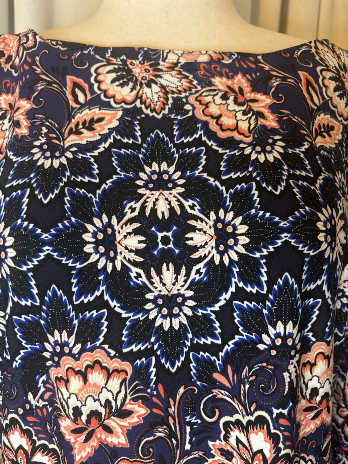 Laura Jeffries Dress Womens Multicolor Floral 3/4 Sleeve Shift Knee Length