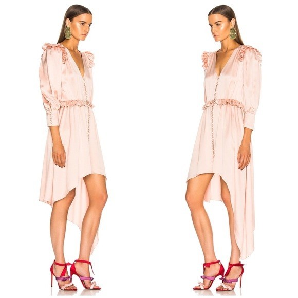 NWT Magda Butrym Tarragona Dress Ruffled Silk Satin Button Front Sz 36