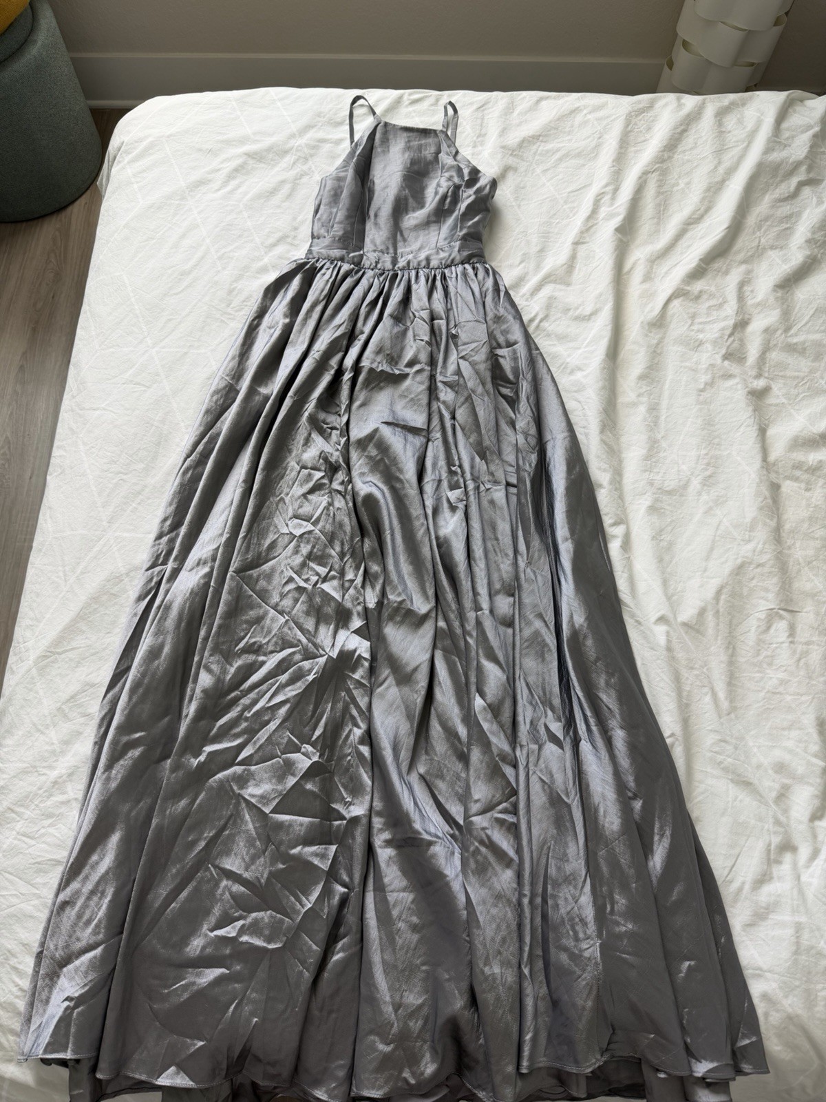 NWT Fame and Partners Silver High Neck Open Back Maxi Dress US 2