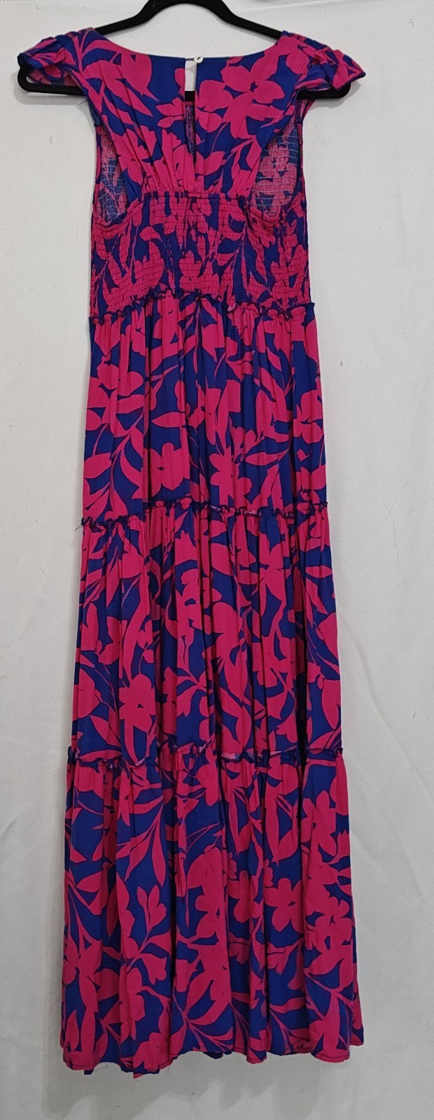 Anthro Abel The Label Floral Smocked Tiered Maxi Dress Women’s M Blue Fuchsia
