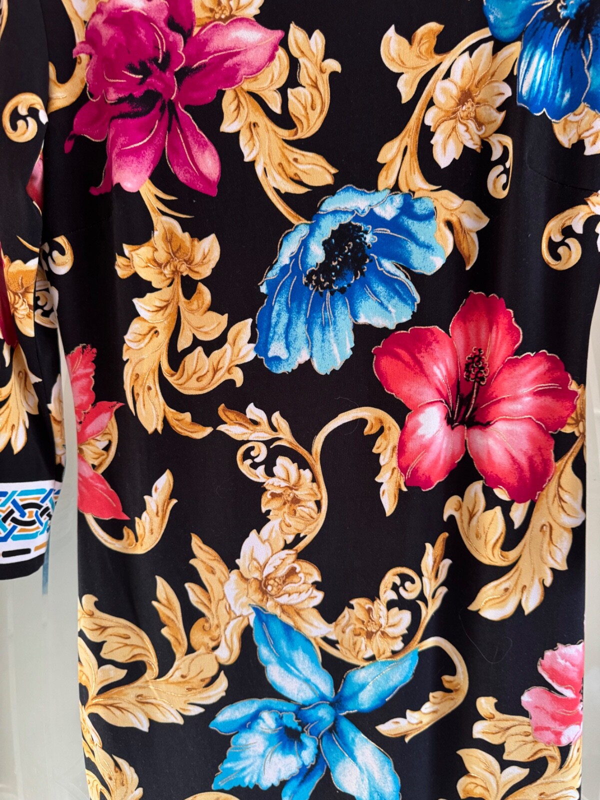 CACHE VTG SIZE 8 Multi Gold/Red/Blue/Black Poly/Spandex Blend Floral Sheath
