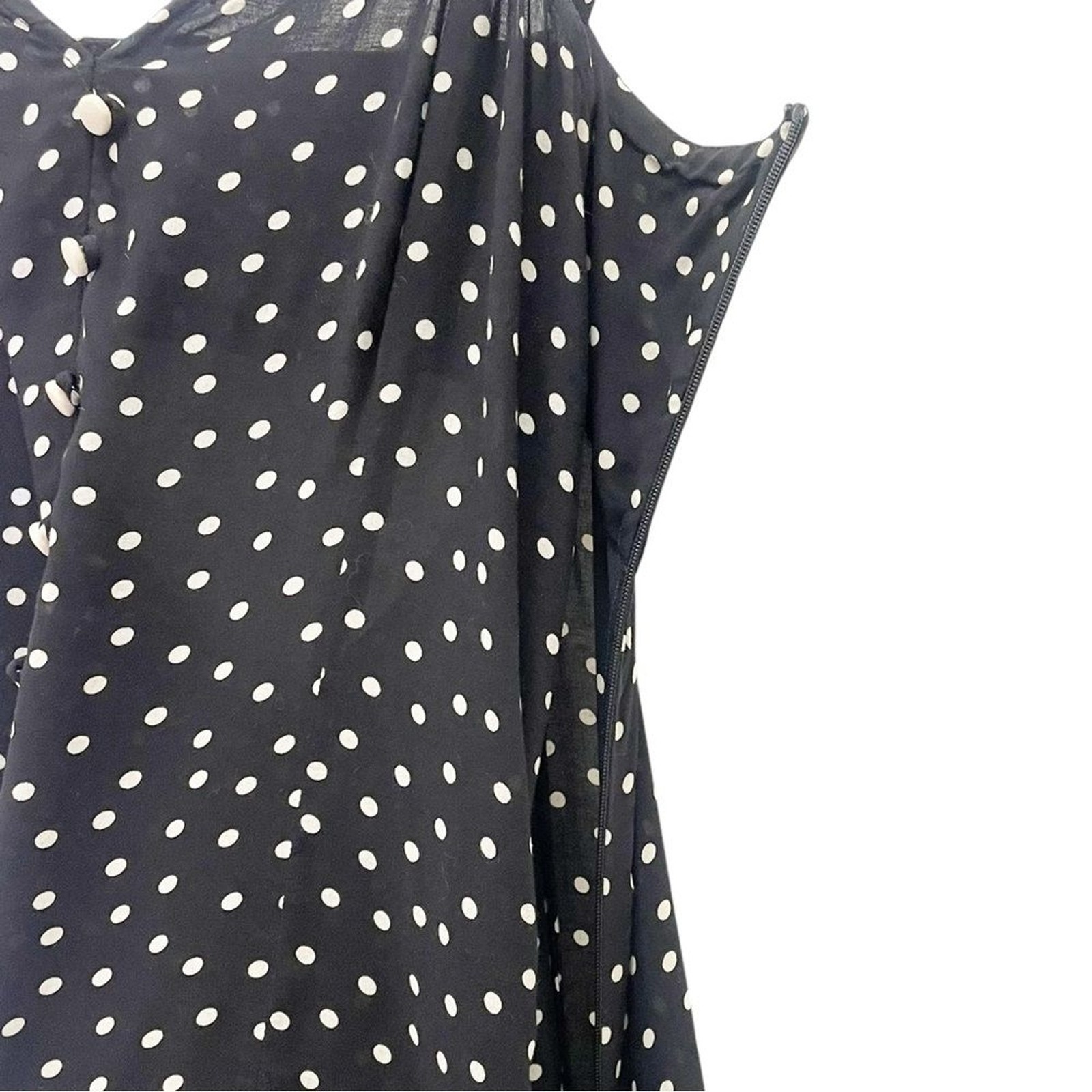 Intermix Linette Black Polka Dot Midi Dress Size 2 Spaghetti Strap Button Front