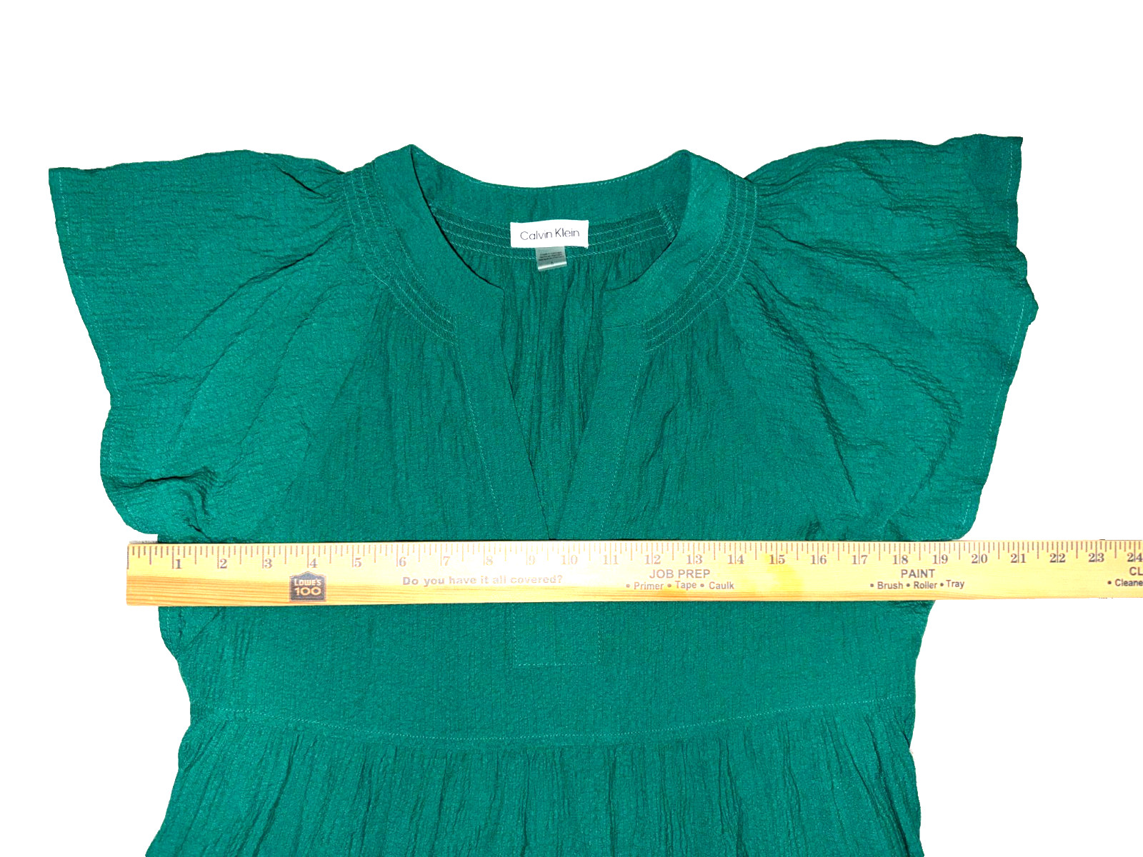 CA;VIN KLEIN Gauze Midi Dress with Pleated Tiers Split V-Neckline Women’s Sz 6