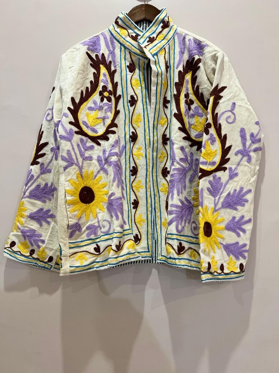 Handmade Hand-Embroidered Leopard Floral Velvet Jacket, Velvet Embroidered