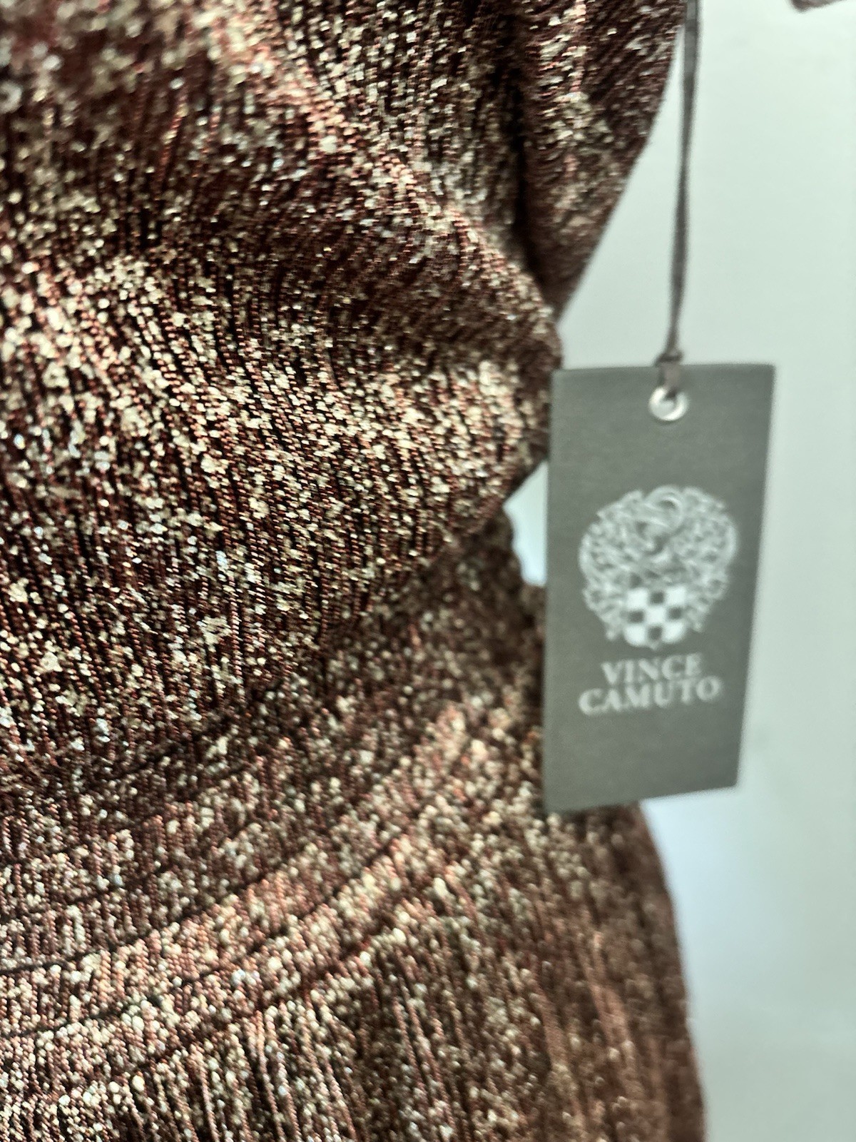 Vince Camuto Burgundy Metallic Knit Pleated V-Neck Flutter Sleeve Midi Dress M