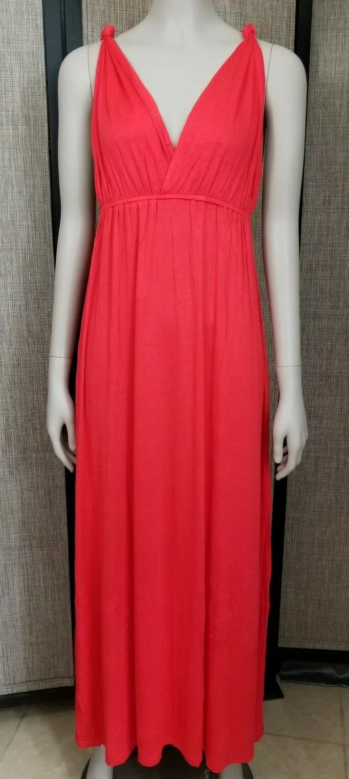 Red Orange Sleeveless Empire Waist Maxi Dress Racerback, One Size Fits Most S-XL