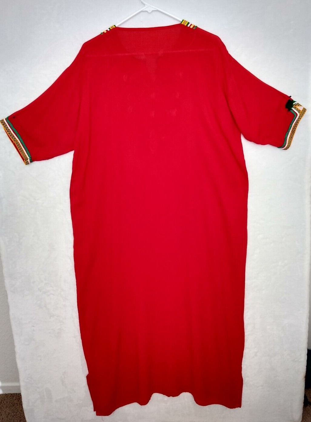 Moroccan Kaftan Gandoura Berber Clothes Handmade Dress Bohemian Red Ribbon Women