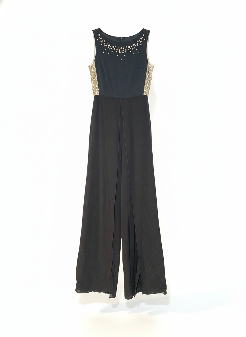 Pianurastudio Women’s Black Sleeveless Wide Leg Full Length Jumpsuit Size 46 NWT