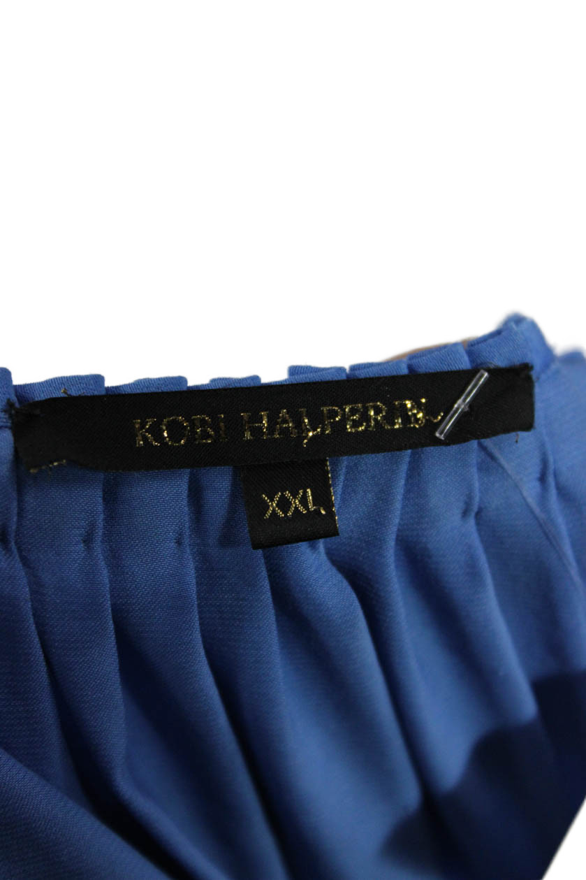 Kobi Halperin Women Blue Kaftan Maxi Dress Long Sleeve Drawstring Size 2XL