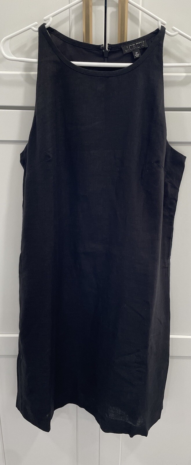J. Crew Dress Sz M Tall Leon Linen Sleeveless MT Womens Solid Black Lined