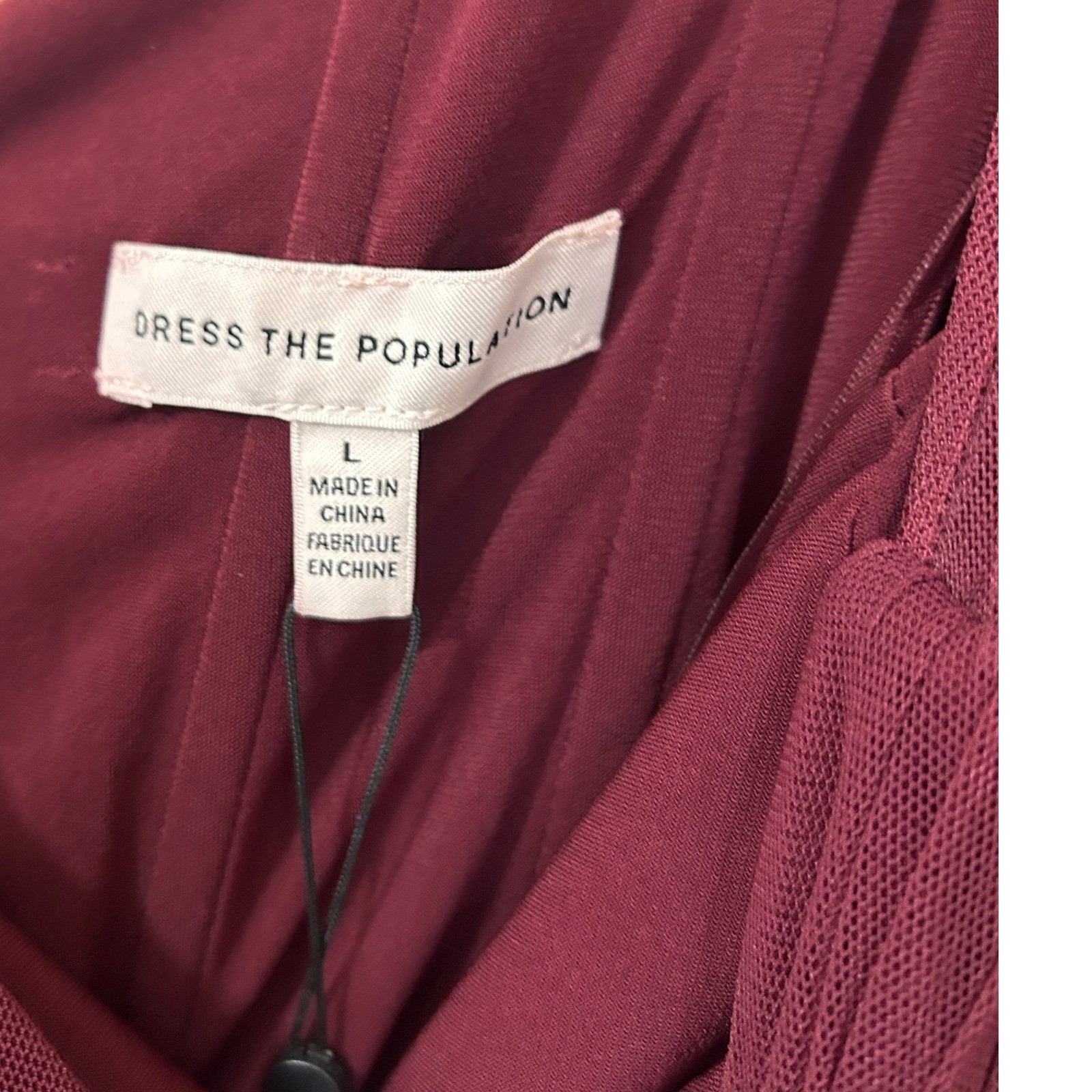 Dress the Population Dawn Burgundy Ruched Mesh Mini Dress Long Sleeve Size L