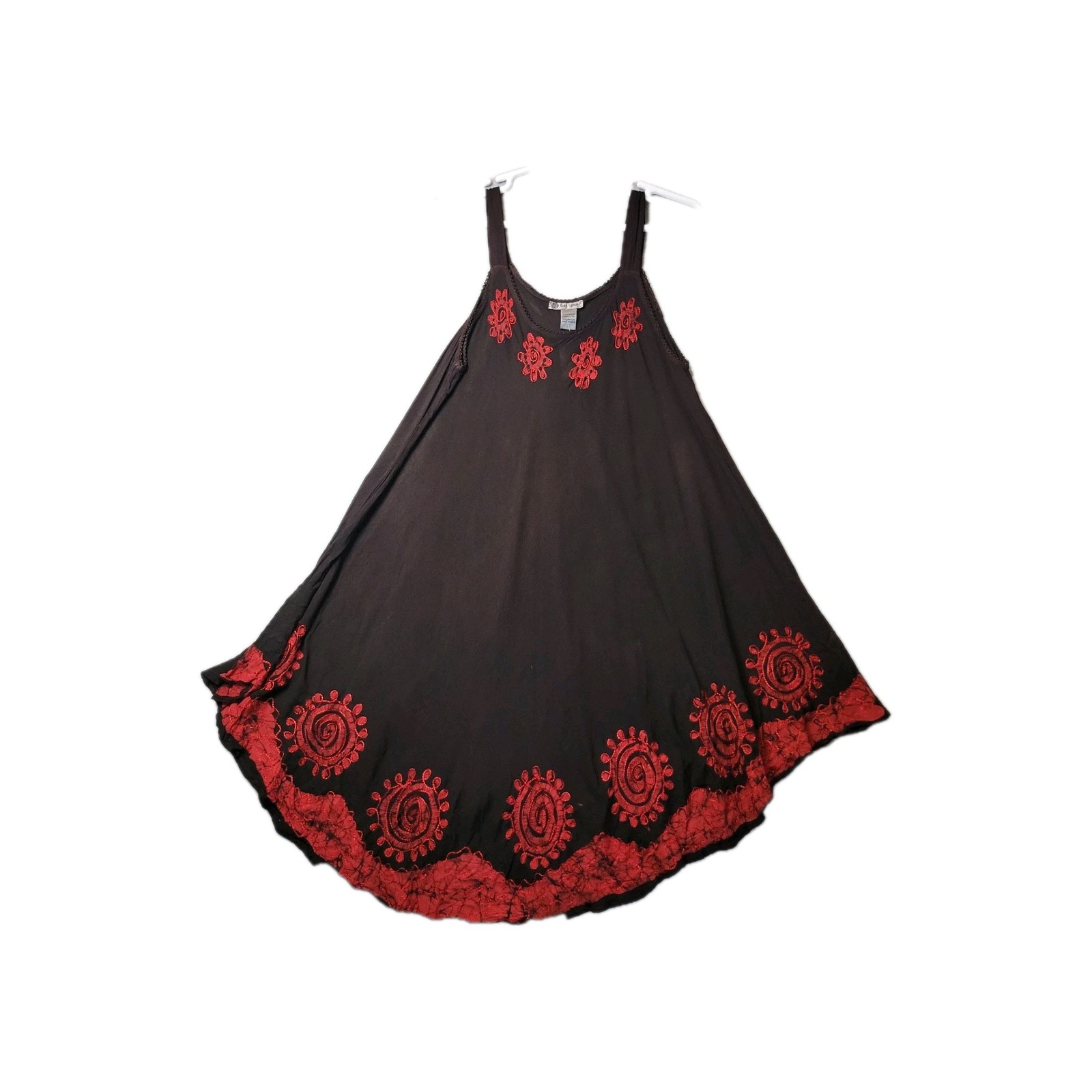NWT Cute Options Chocolate Floral Embroidered Kaftan Tank Dress Womens Free Size