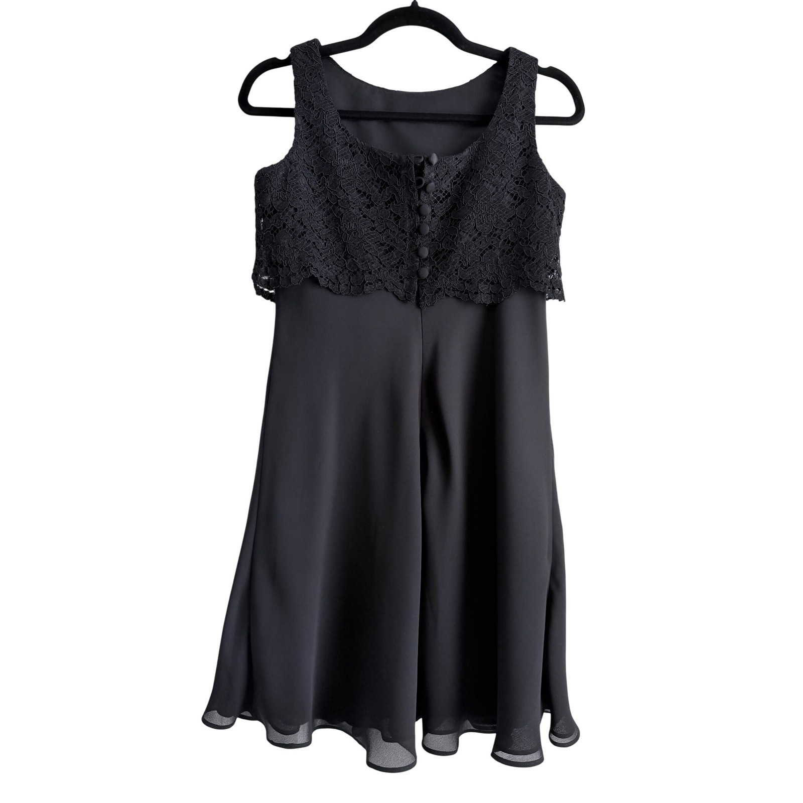 Ann Taylor Petites Black Lace Chiffon Cocktail Dress Sleeveless Button Back 4P