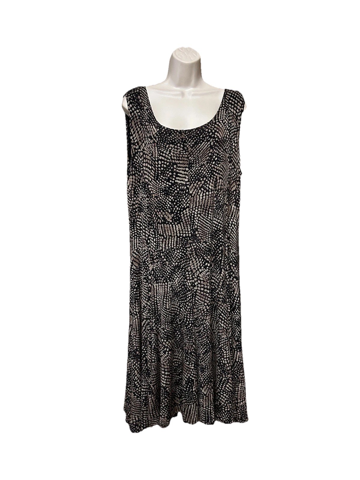 Chico’s Travelers size 3 Dress Sleeveless Midi Brown Black Gold A-line F26