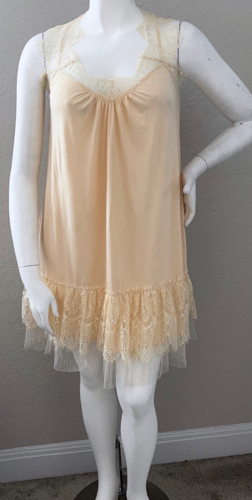 Ryu Lace & Tulle Layered Tunic Slip Dress Cream Beige Plus XL 1XL 2XL – New!