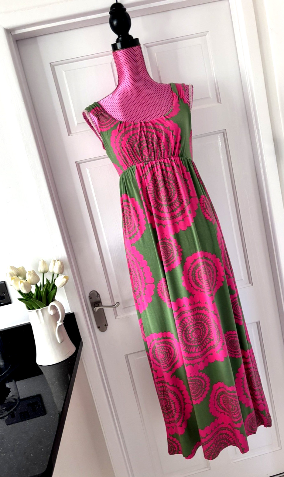 BODEN .. Stunning Cerise/Green Sleeveless Jersey Maxi Dress Sz 10