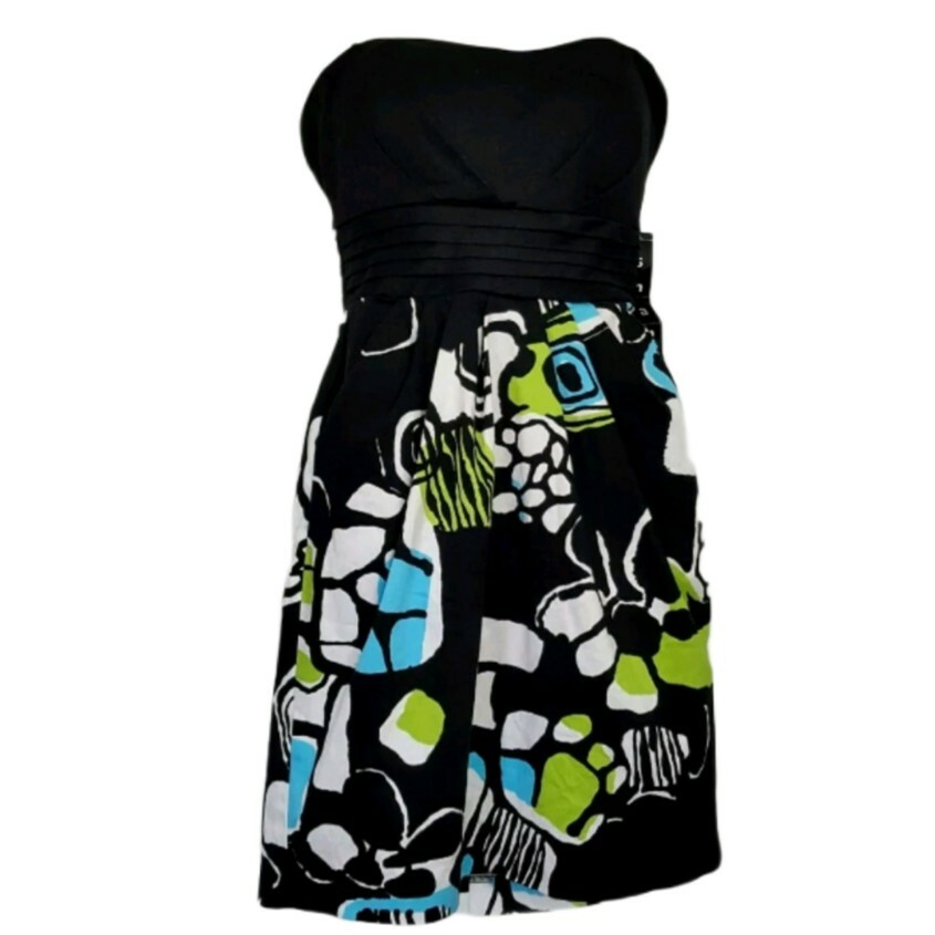 SNAP Strapless Pockets Dress Sz 9 JR NWT Floral Print Black Blue Green White