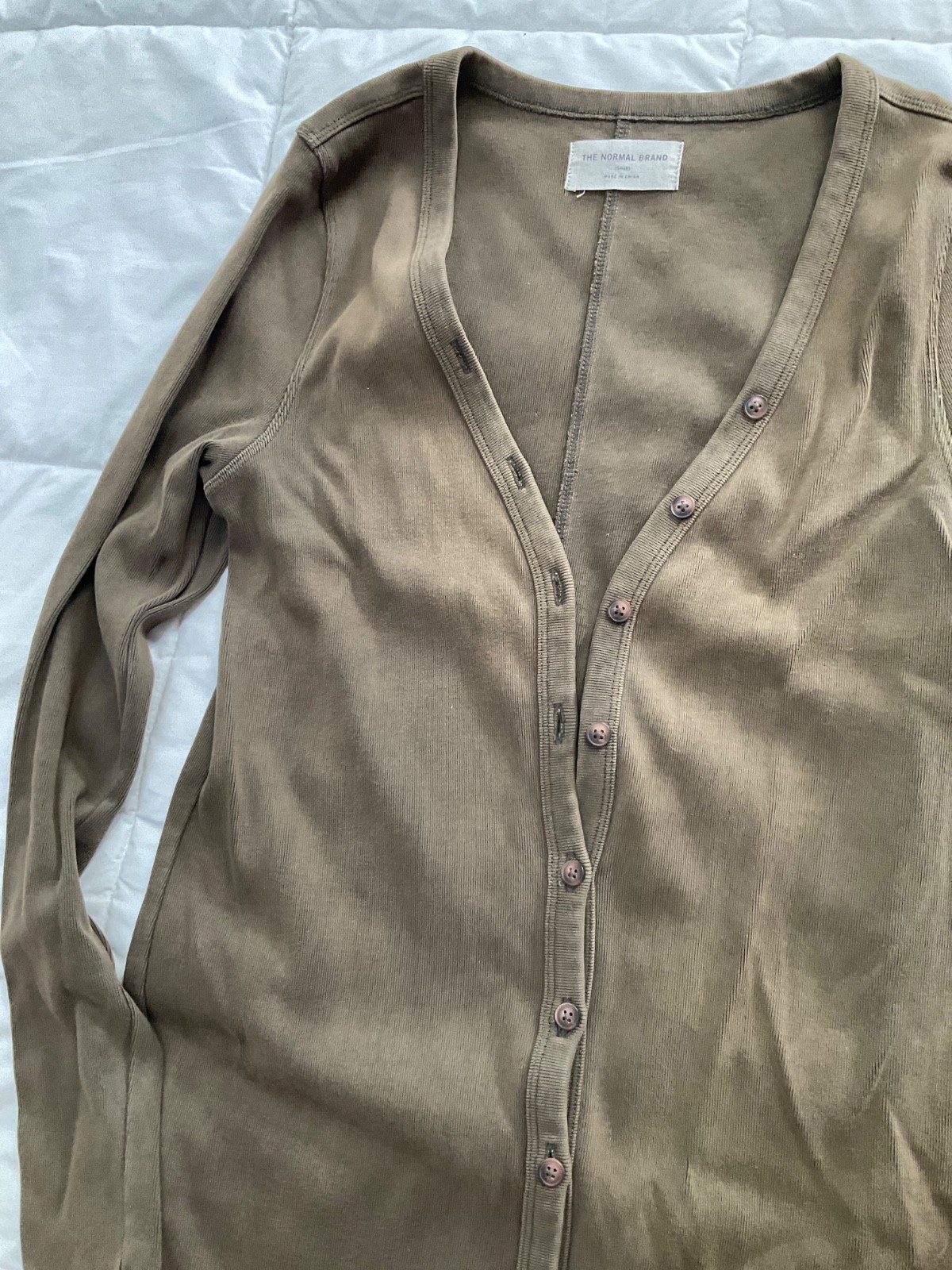 The Normal Brand Long Sleve T Shrt Everyday Dress Size S Olve Green button down
