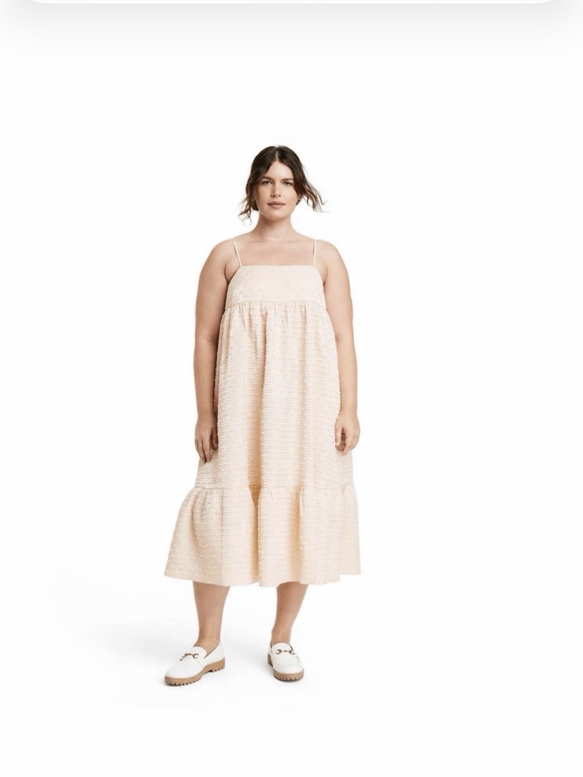 Kika Vargas x Target Midi Dress 1X Textured Empire Waist Cream Babydoll Cottage