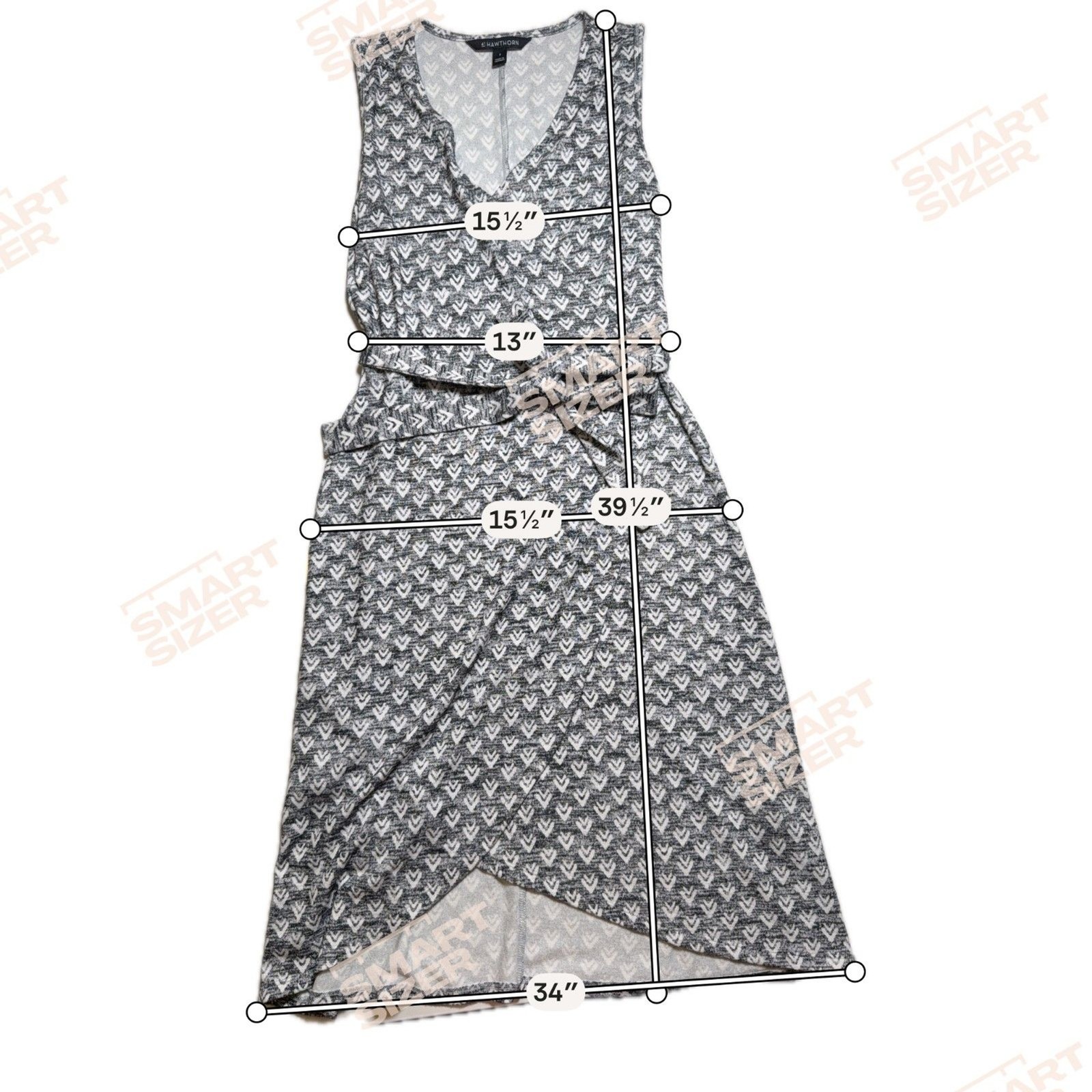 41 Hawthorn Small Sleeveless Faux Wrap Midi Dress Gray Chevron Tulip Hem