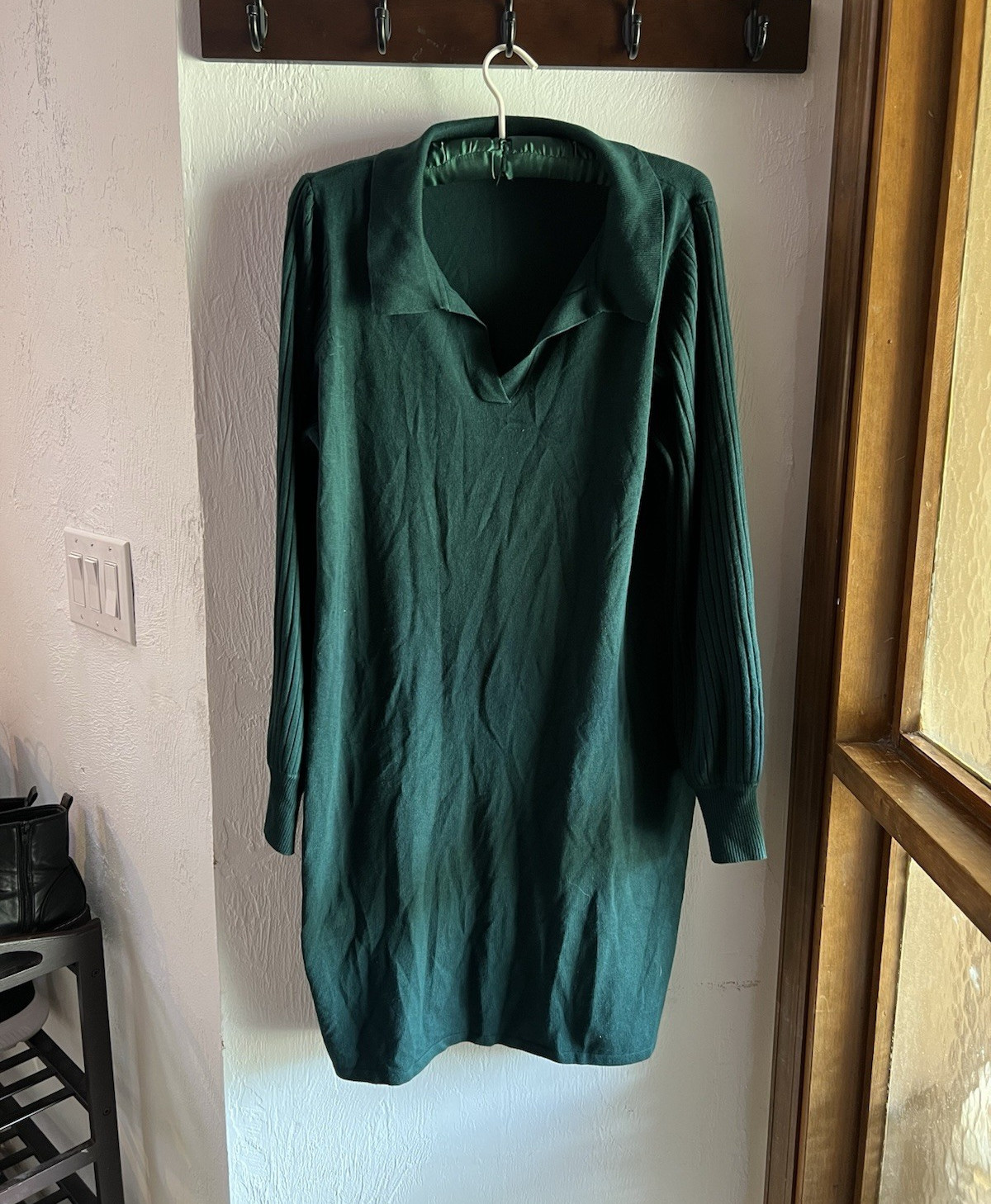 Absolutely Famous Shift Knee Dress XL Green Solid Collared Long Sleeve Pullover