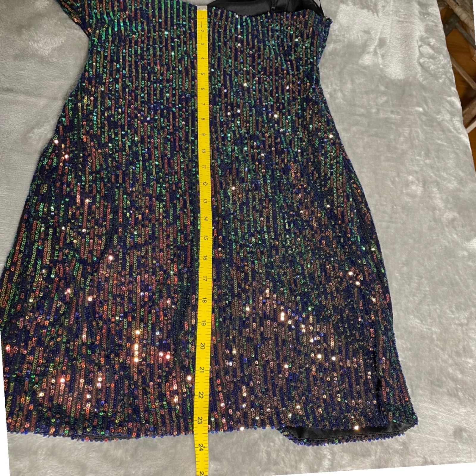 City Triangles Sequin Wrap Mini Dress Size 11 Iridescent Peacock Blue Green Y2K
