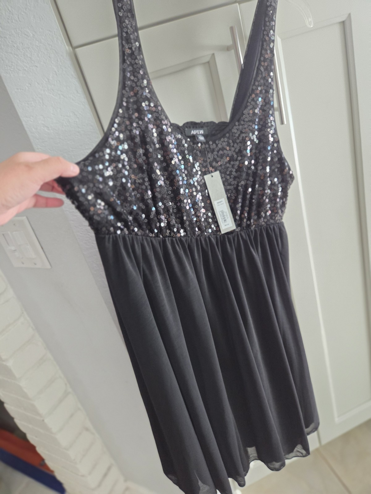 NWT Apt. 9 Women’s Baby Doll Sequence Black Dress Large, Fully Lined, Sleeveless