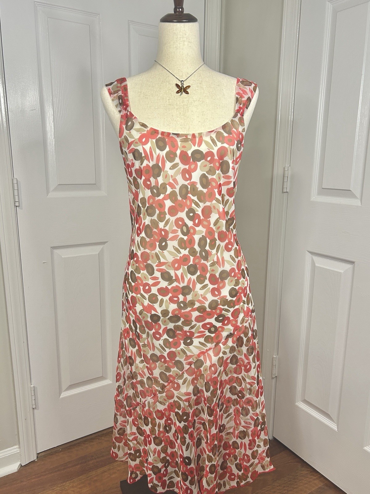 2000s Romcom Sangria Pink and Brown Floral Print Midi Slip Dress Size 14
