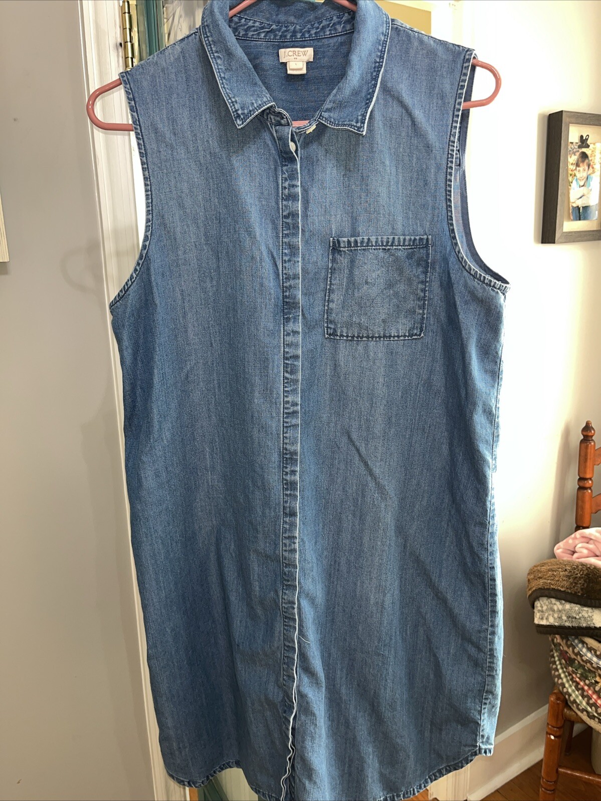 J.Crew Sleeveless Denim Button Up Dress Sz L Comfortable Classic
