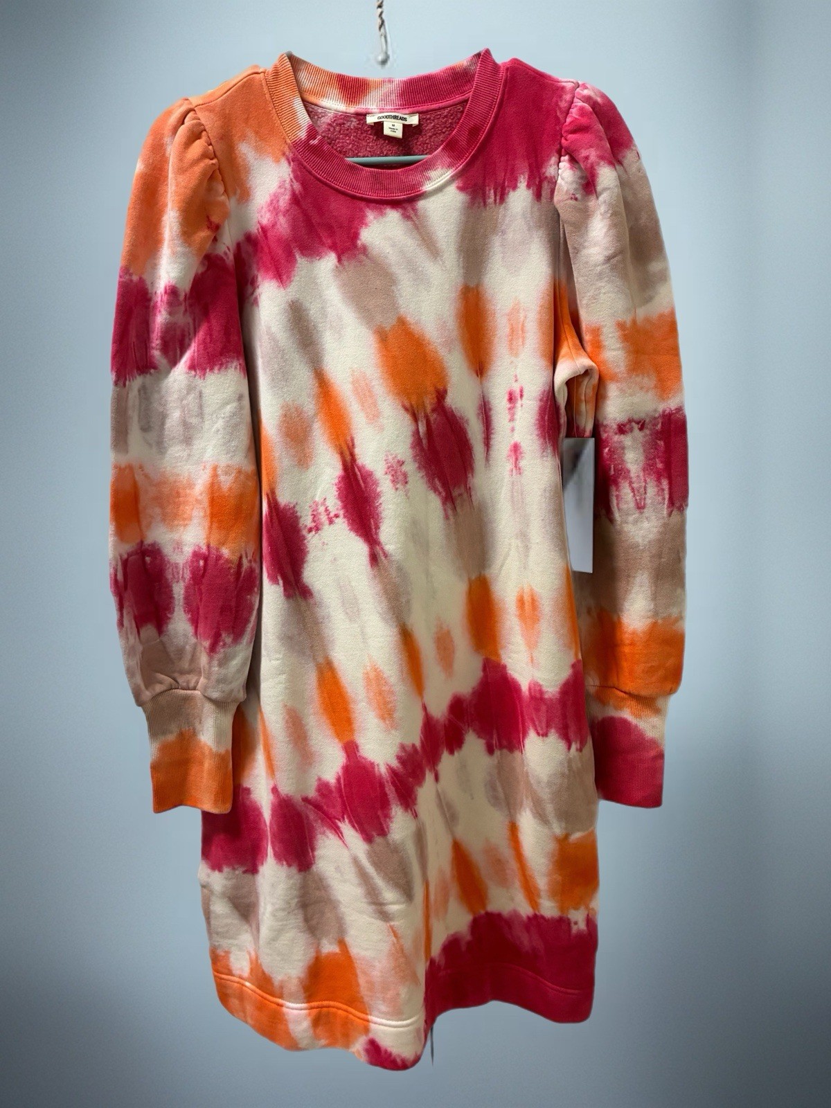Goodthreads Tie Dye Puff Sleeve Sweater Dress Pink Orange Long Sleeve Size M