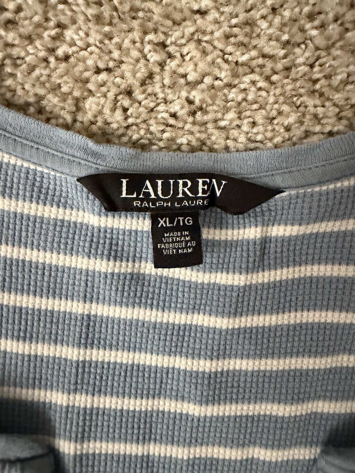 Lauren Ralph Lauren Blue/White Striped A-Line V-Neck Midi Dress XL Tall