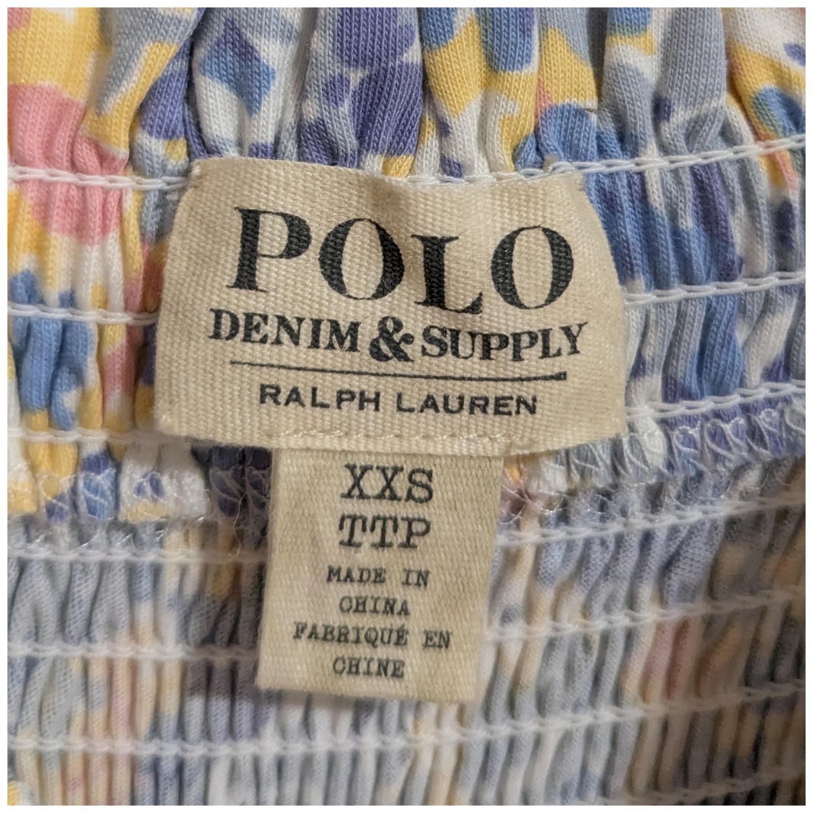 Polo Ralph Lauren Floral Shirred Cotton-Blend Midi Dress Blue Yellow Womens XXS