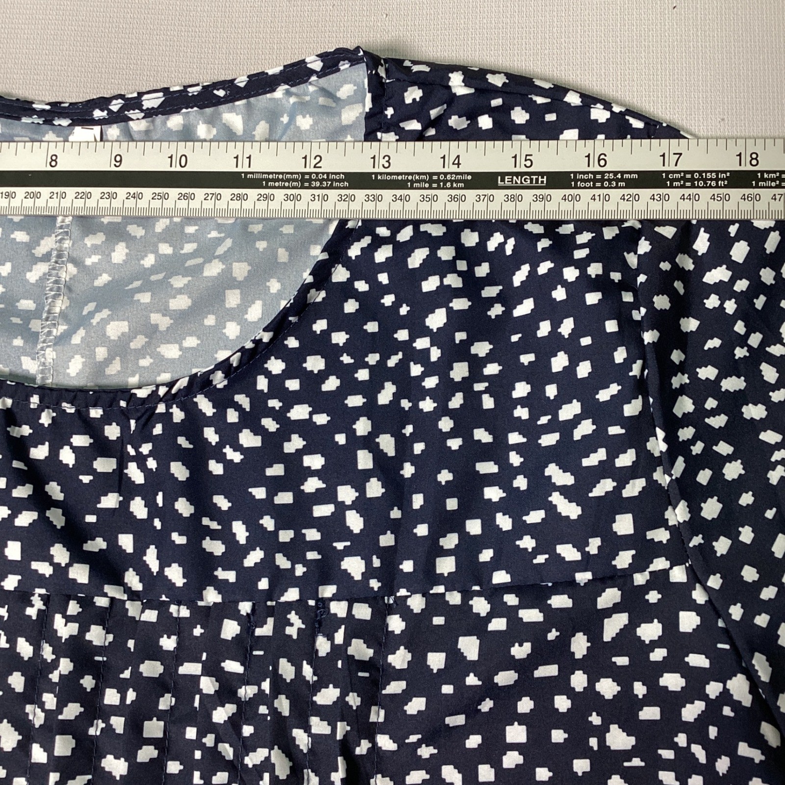 Abstract Dot Print Midi Dress Womens 2XL Navy Blue Short Sleeve Pocket