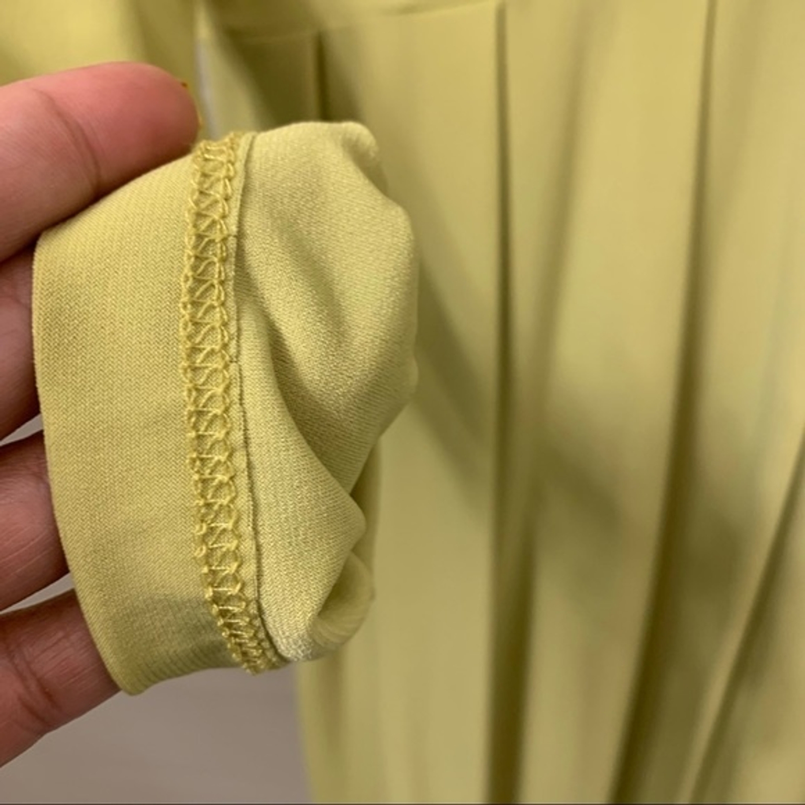 Lime Green Turtleneck Pleated Balloon Mini Dress 3/4 Sleeve Size Small