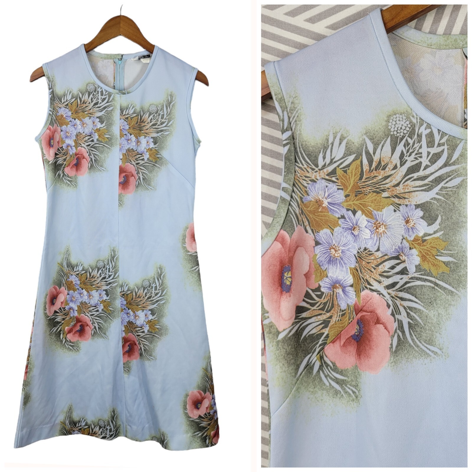 Vintage 60s Pinup Sheath Dress size Medium Large Cottagecore Floral Housewife