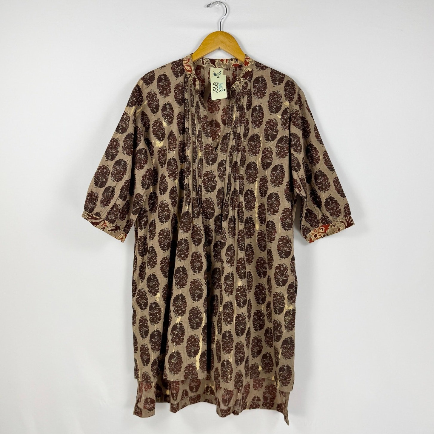 Jaded Gypsy Boho Pintuck Tunic Shirt Dress Women’s Small Large Brown