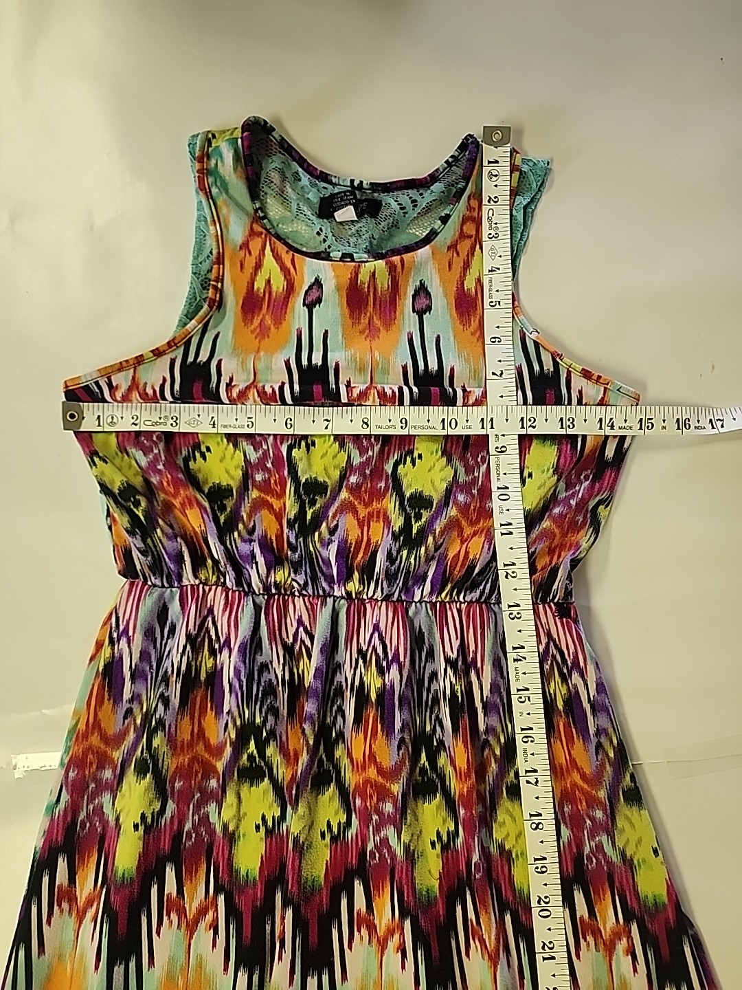 Squeeze Multicolored Elastic Waist Lace back Sleeveless Maxi Dress sz L