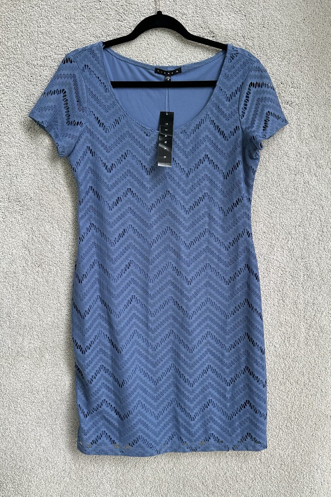 TIANA B Dress Womens Medium Blue Lace Short Sleeve Dress Pullover NWT