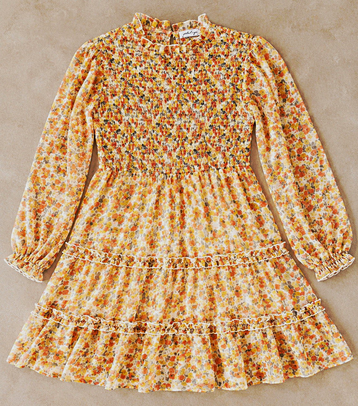 Petal & Pup Rachael Floral Smocked Tiered Mini Dress Long Sleeve US 8