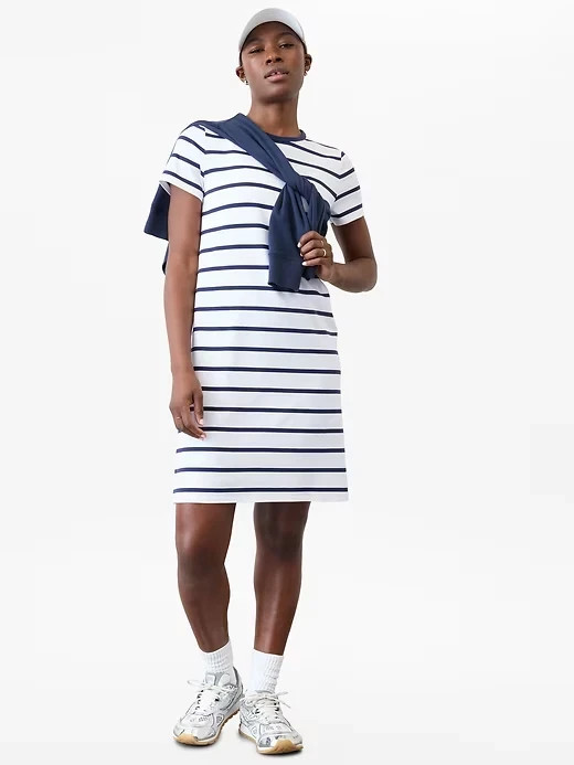 NEW Athleta Essential Tee Dress Winona Navy Stripe Stretch Size Small