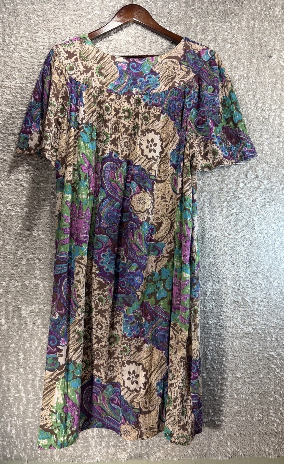 Sante Classics Kaftan Midi Dress Bohemian Peasant Artsy M Cotton Hawaiian VTG