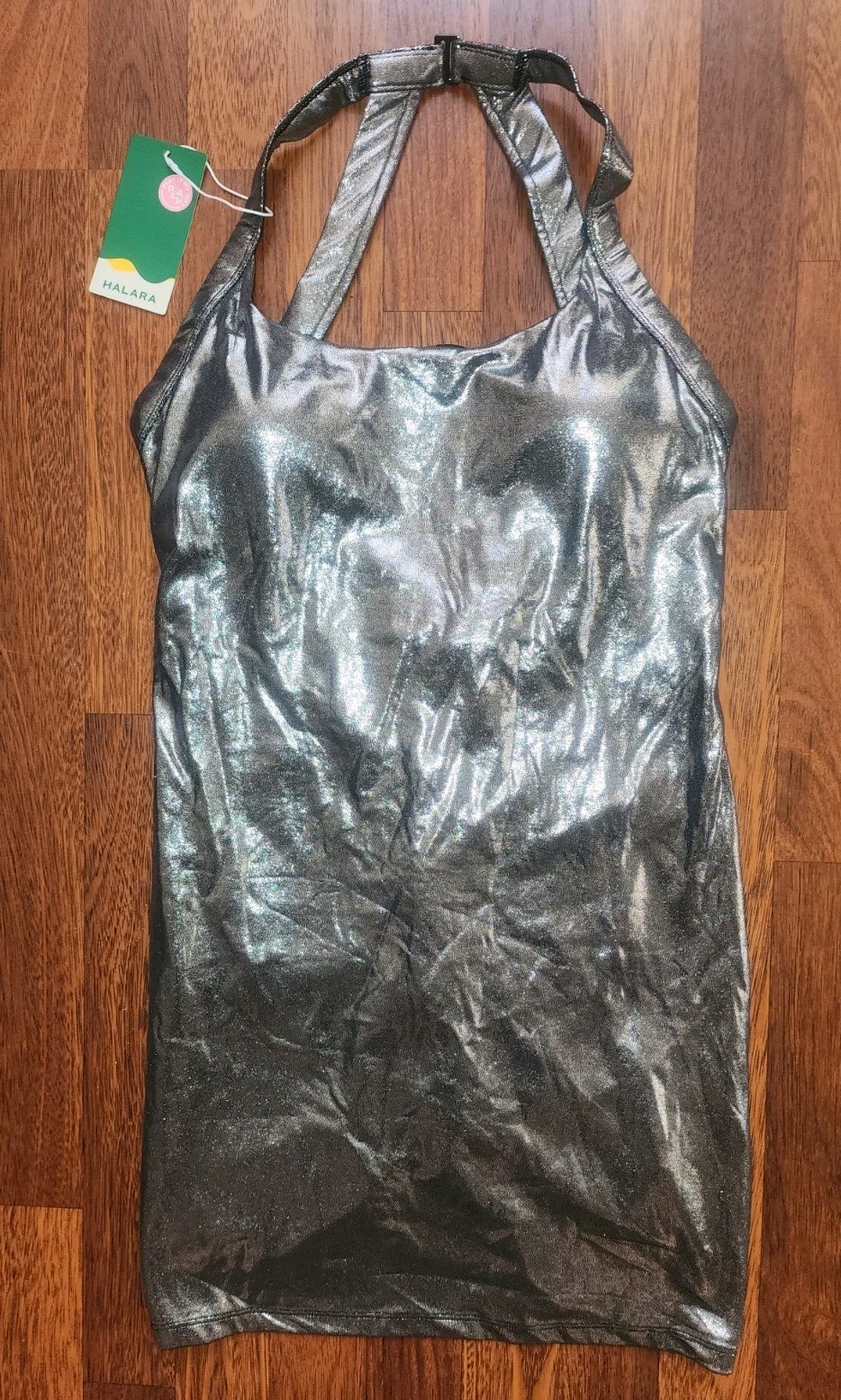 Harlara Liquid Silver Metallic Bodycon Stretch Mini Party Dress NWT Size L