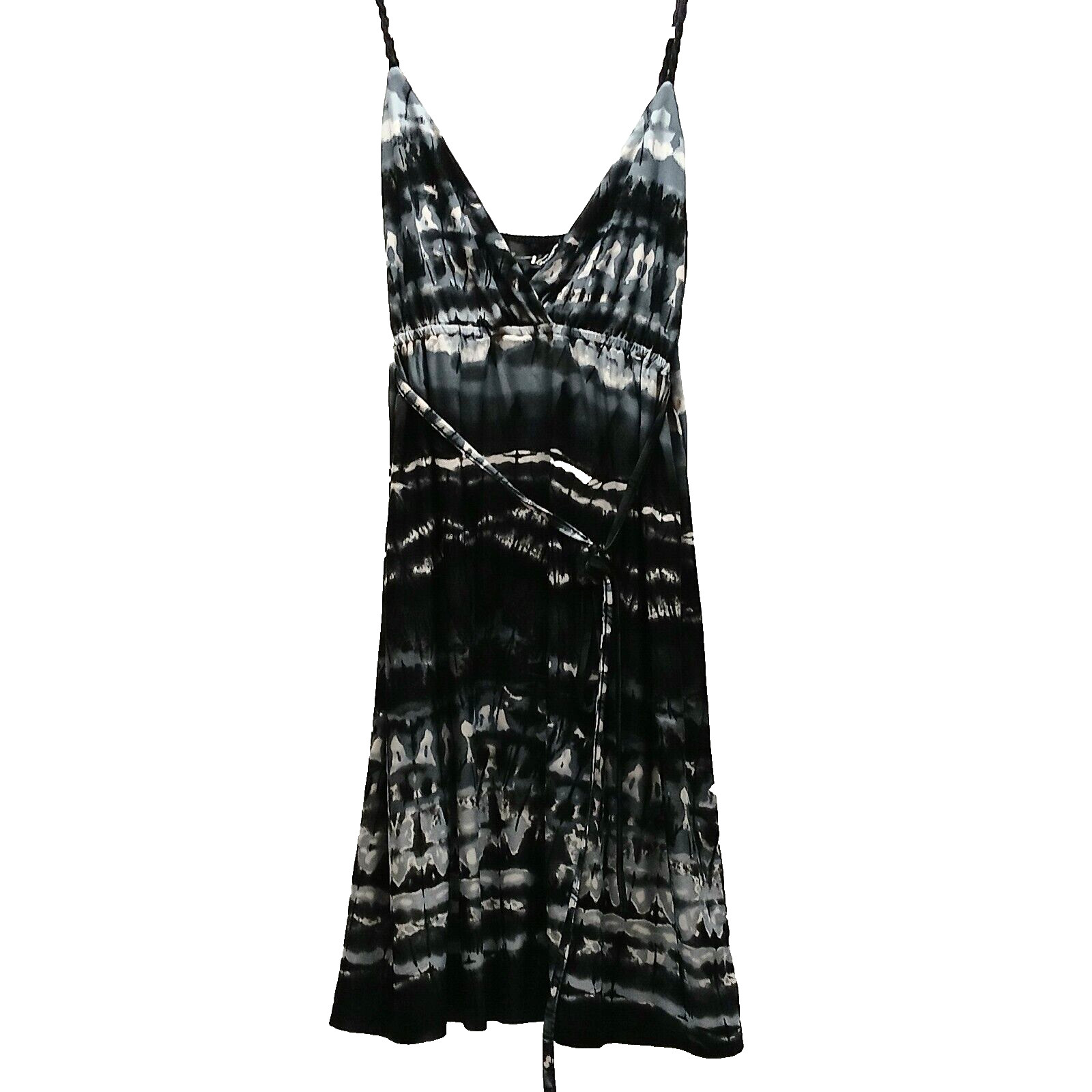 Neesha Dress Women’s Size M/L Black White Grey Tie Dye Swing Tank Style EUC